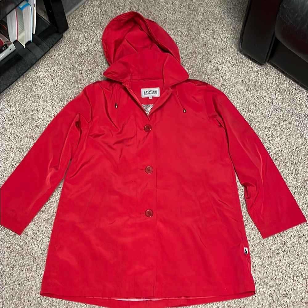 London fog Red Hooded long rain Coat